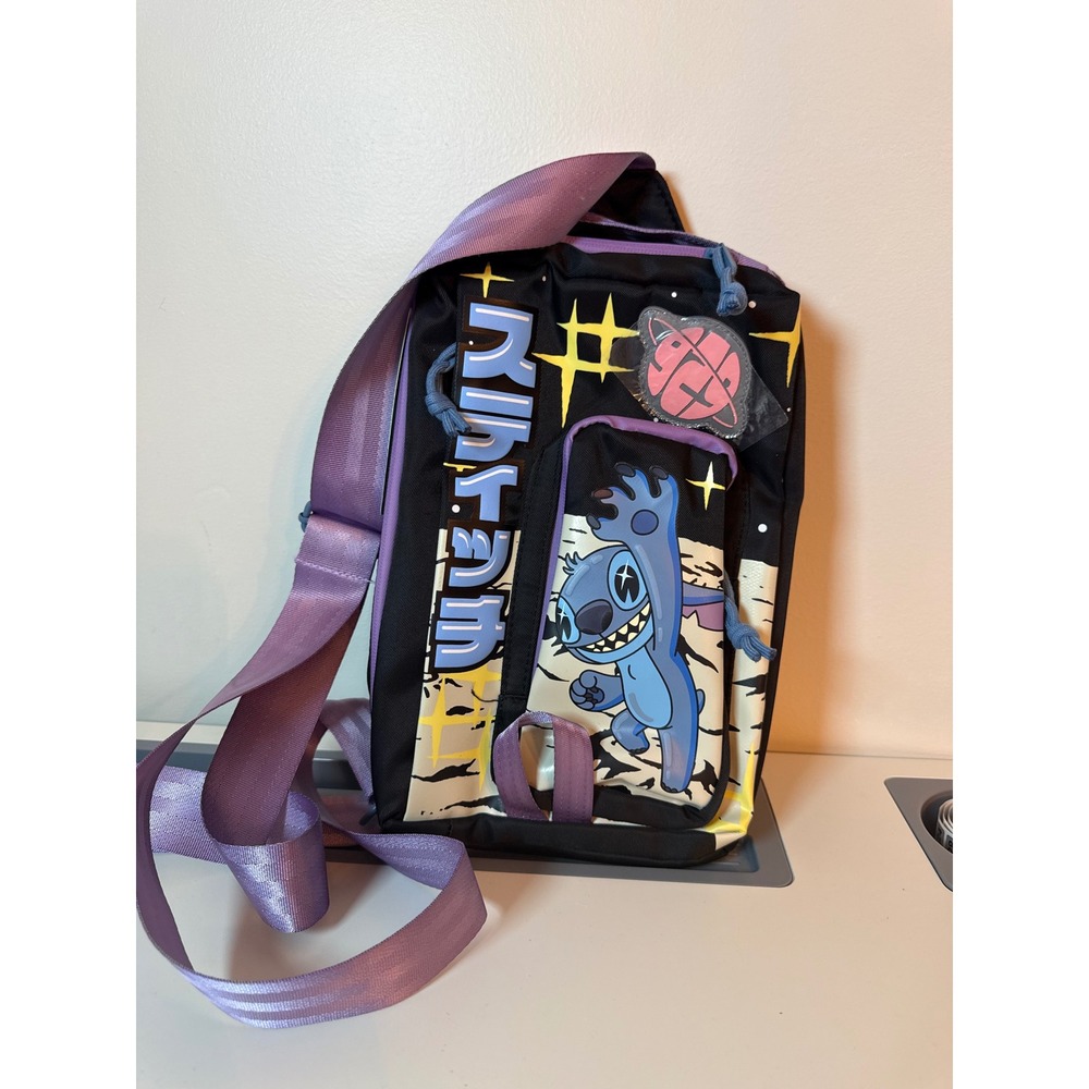 Bioworld Disney Stitch Tactical Sling Bag Unisex OS New Black Purple Crossbody